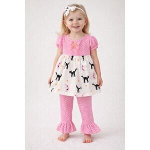 Eleanor Rose Girl's Size 3 Back Cat Halloween 2 Piece Outfit Ruffles Pants & Top